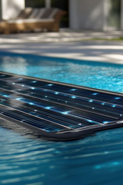 Moderne Pool Solarheizung auf Wasseroberfläche zur umweltfreundlichen Erwärmung des Pools